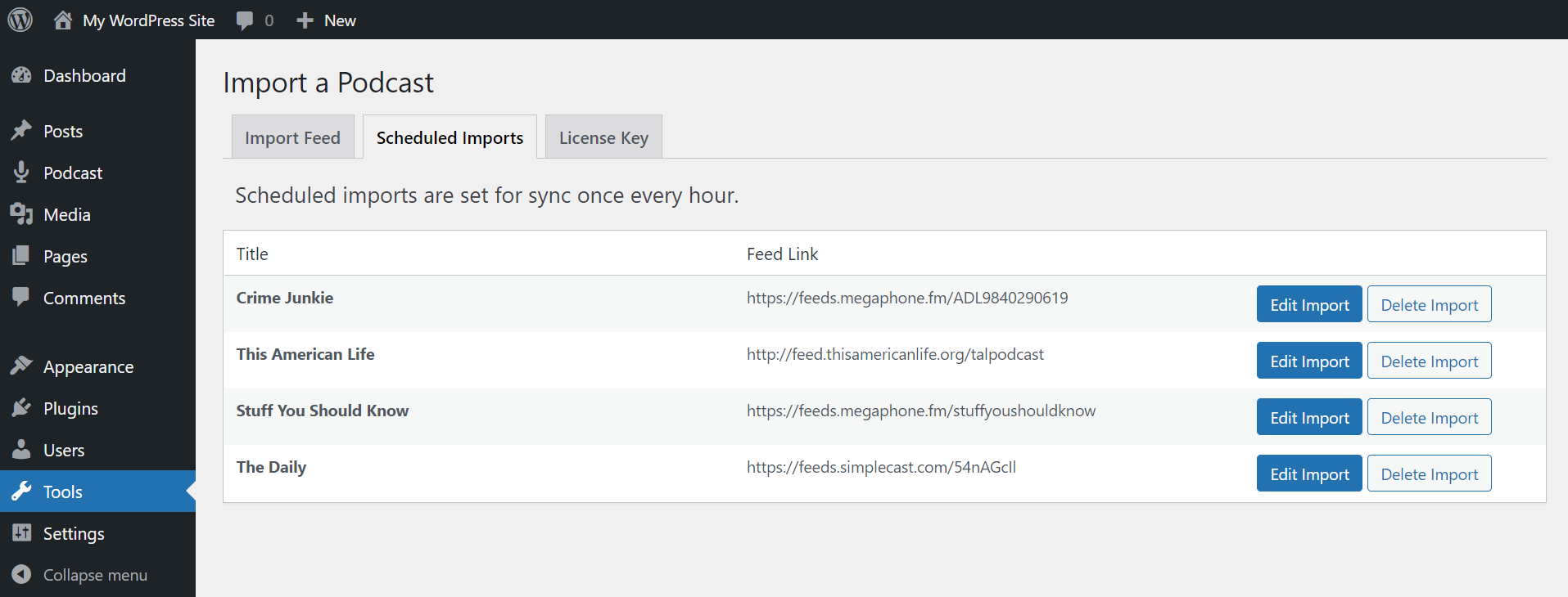 wordpress podcast import